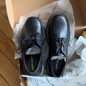 Poppy Barley Black Leather Lace-Up Flats